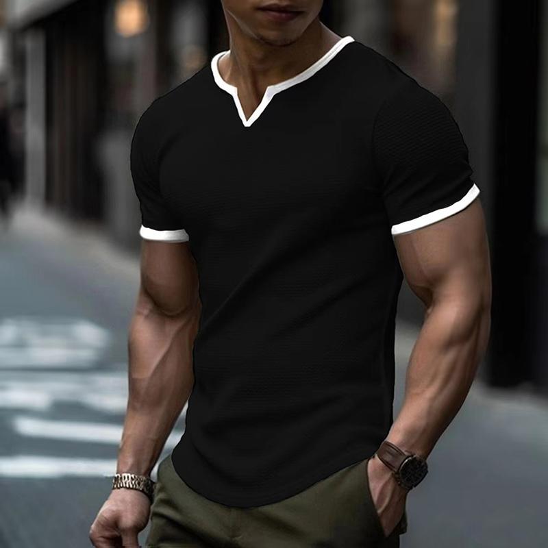 Men's Colorblock V Neck Short Sleeve T-shirt 01270300Z