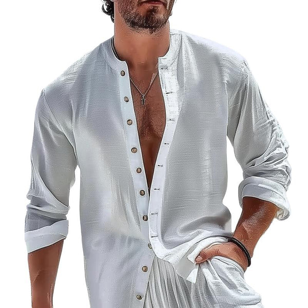 Men's Solid Color Round Neck Long Sleeve Casual Shirt 17012159Z