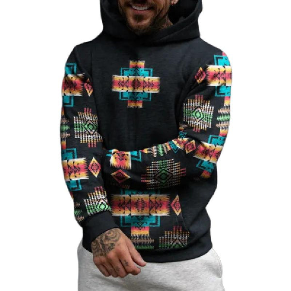 Men's Retro Casual Ethnic Style Geometric Print Hoodie 03124023TO