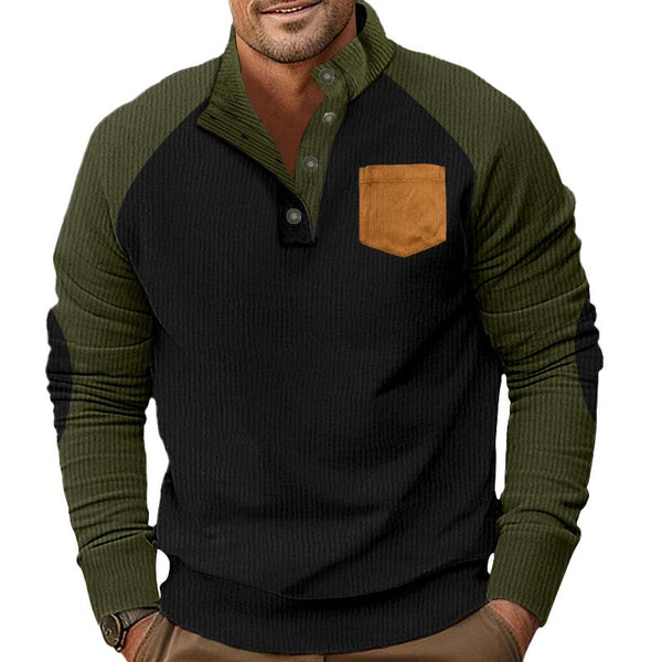 Men's Color Block Corduroy Stand Collar Long Sleeve Loose Sweatshirt 28034428Z