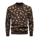 Men's Fashion Stand Collar Leopard Print Slim Fit Pullover Sweater 81270333M