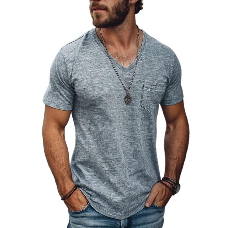 Camiseta informal de algodón mezclado con cuello en V y manga corta para hombre 37069662M