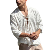 Men's Vintage Casual Cotton and Linen Drawstring Shirt 23404631TO