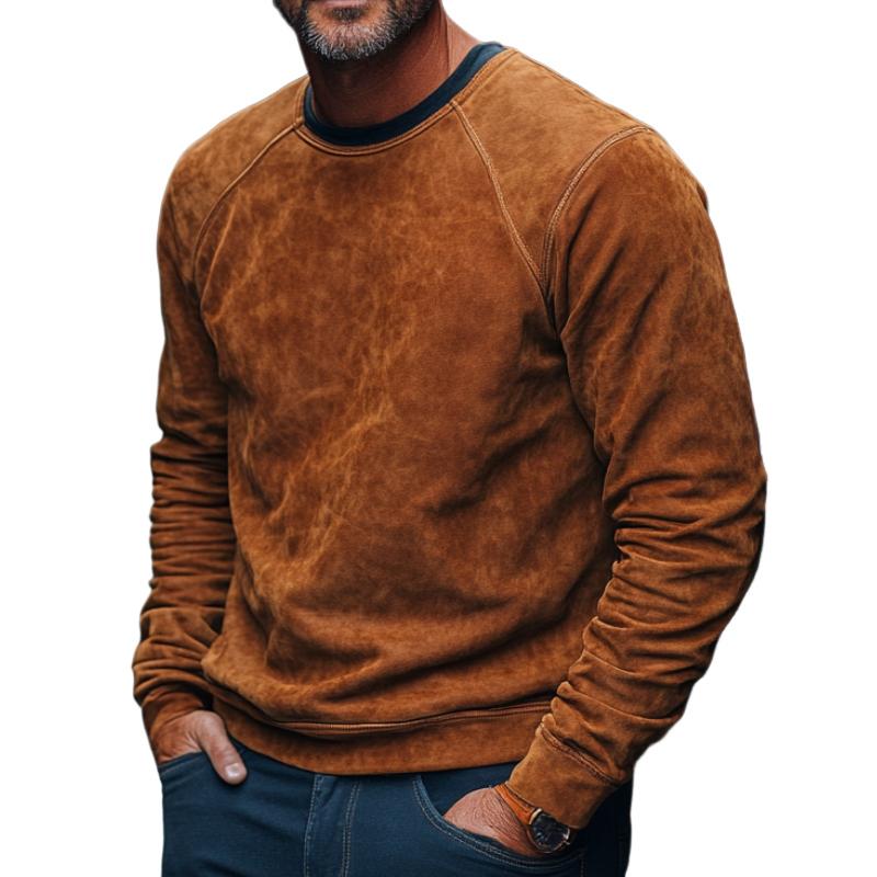 Men's Vintage Crew Neck Suede Sweatshirt 26900710F