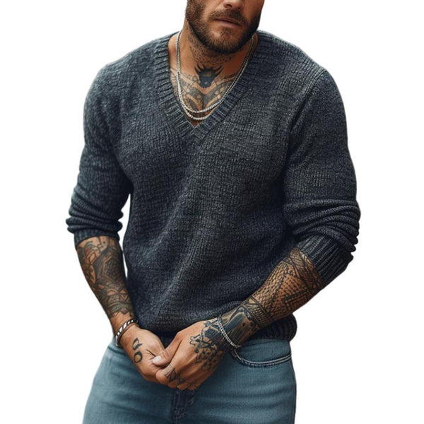 Men's Casual V-neck Slim Fit Long Sleeve Knitted Sweater 19451604M