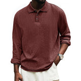 Men's Solid Color Loose Lapel Long Sleeve Polo Shirt 86065007Z