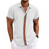 Men's Casual Color Contrast Lapel Short Sleeve Shirt 86345212M
