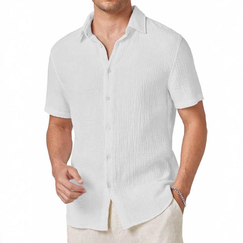 Men's Solid Color Lapel Short Sleeve Casual Shirt 65989179Z