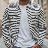 Men's Fashion Striped Lapel Long Sleeve Cargo Shirt 31155450M