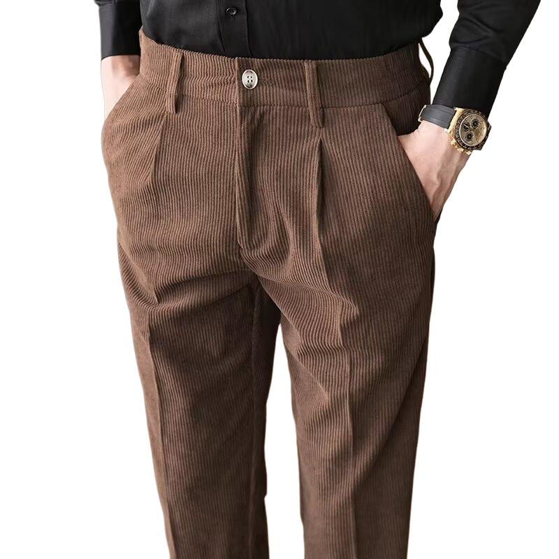 Pantalones de traje rectos de pana de color liso para hombre, estilo informal, para negocios, 16316009Y