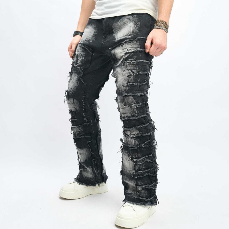 Men's Vintage Distressed Patchwork Raw Edge Jeans 6783467Z