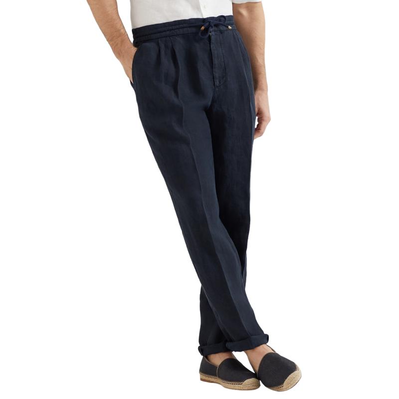 Men's Loose Drawstring Elastic Waist Linen Casual Pants 11796624F