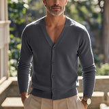 Men's Solid Color Simple V-Neck Single-Breasted Knit Cardigan 02083769Y