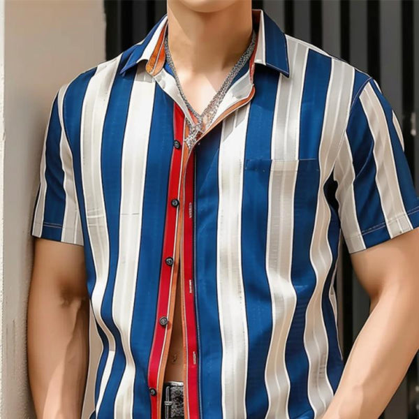 Men's Casual Striped Print Short Sleeve Shirt 85989419Y