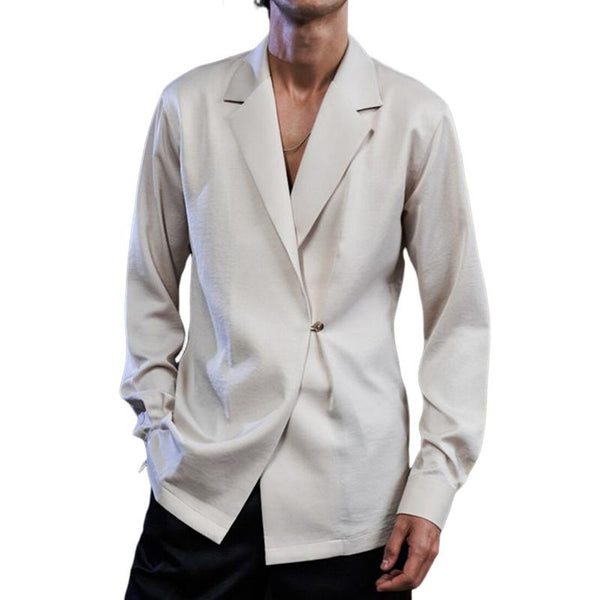 Men's Solid Color One Button Notch Lapel Long Sleeve Casual Shirt 33391071Z