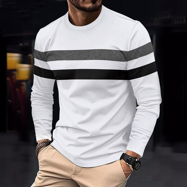 Men's Retro Casual Colorblock Striped Long Sleeve T-Shirt 93347120TO