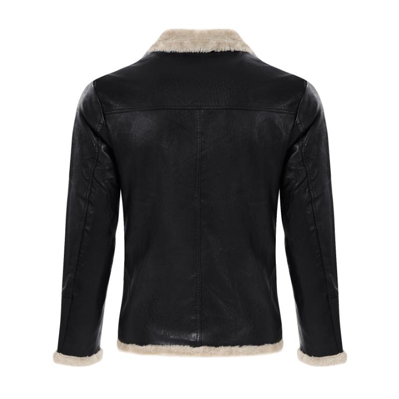 Men's Vintage Thick Warm Fur Lapel Zipper Slim Fit Leather Jacket 68759096M