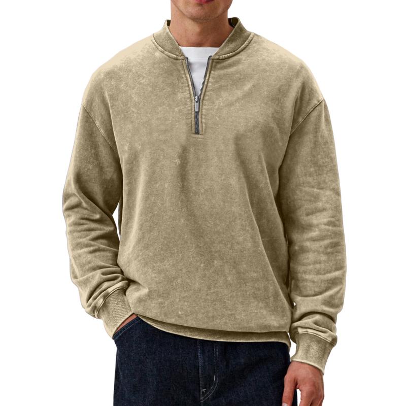 Men's Casual Solid Color Half Zip Round Neck Long Sleeve Sweatshirt 53916314Y