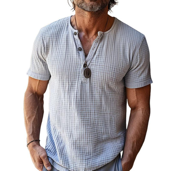 Men's Casual Waffle Henley Neck Slim Fit Short Sleeve T-Shirt 10629017M