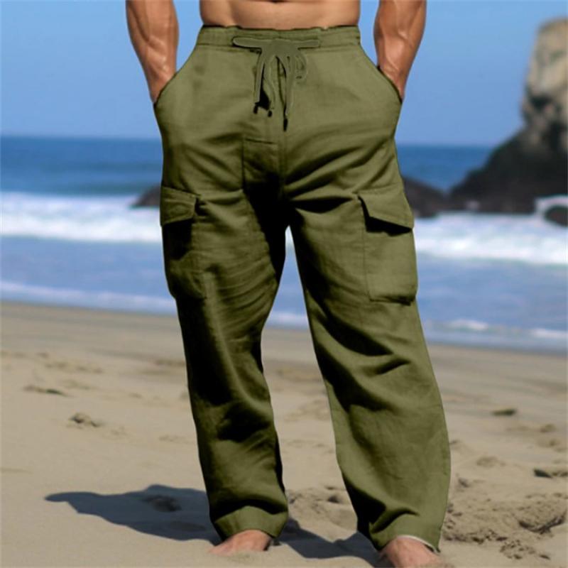 Men's Solid Loose Multi-pocket Elastic Waist Casual Pants 14013824Z