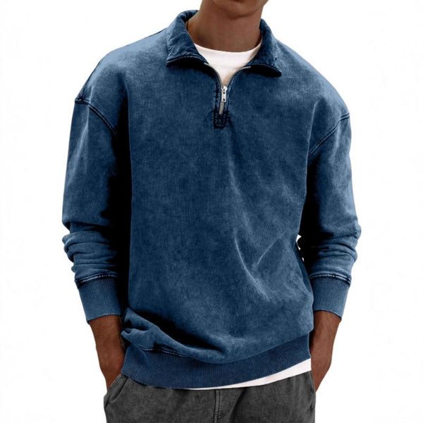 Men's Solid Color Zipper Lapel Long Sleeve Sweatshirt 89061715Z