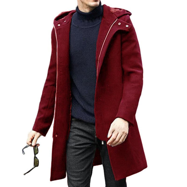 Men's Fashion Solid Color Hooded Zipper Mid-length Coat 10767079Z