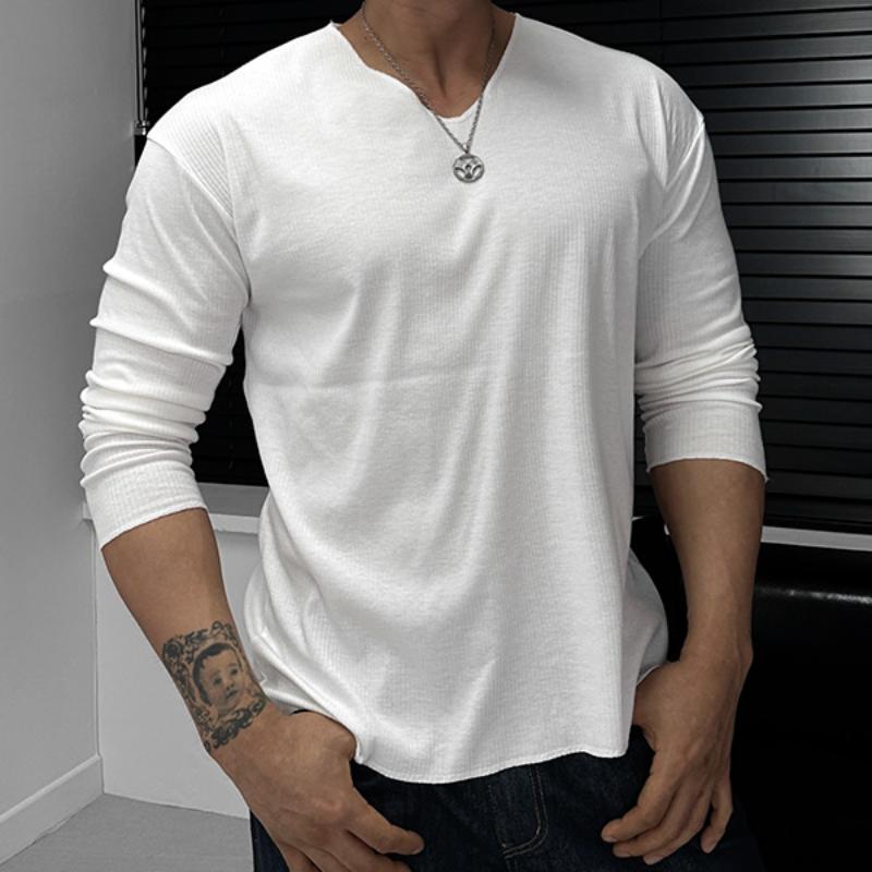 Men's Retro Casual Striped V-Neck Long Sleeve T-Shirt 00010198TO