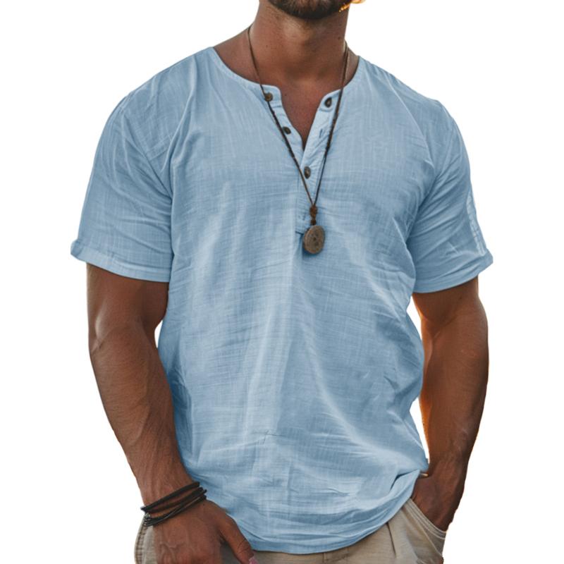 Camiseta de manga corta Henley lisa para hombre 73940181Y