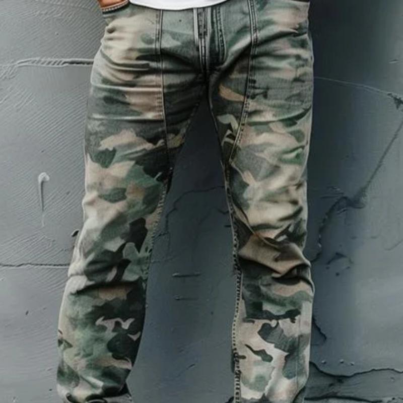 Men's Fashion Washed Camouflage Straight Pants 72825564Y