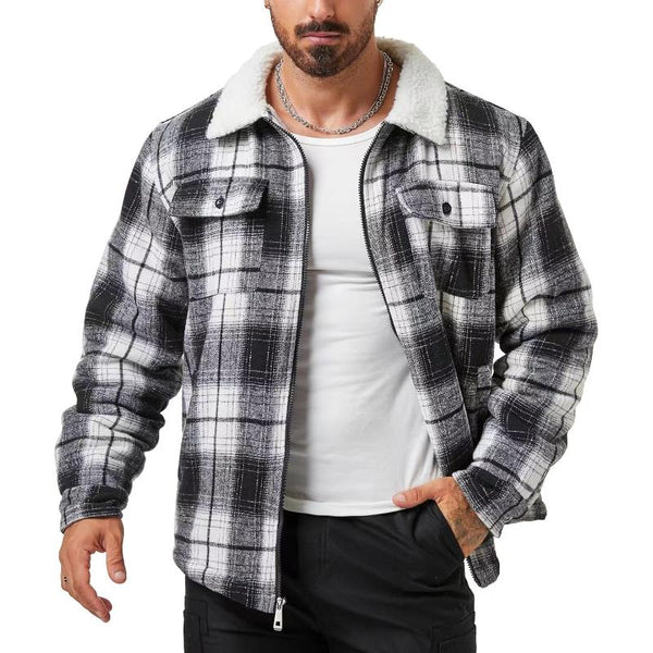 Men's Flannel Long Sleeve Lapel Fleece Jacket 41162756Y