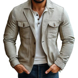 Men's Solid Color Lapel Chest Pocket Two Buttons Casual Cargo Jacket 60705620Z