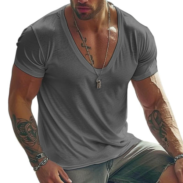 Men's Casual Cotton Blended U-neck Slim Fit Short-sleeved T-shirt 20224496M