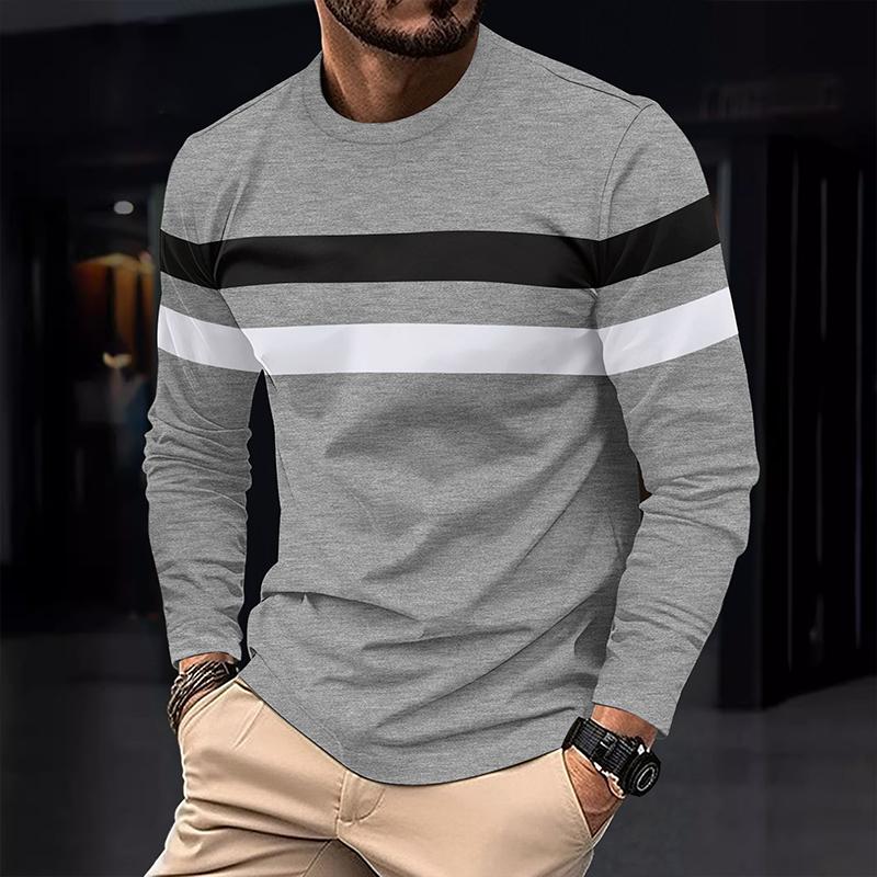 T-shirt casual a maniche lunghe con scollo rotondo e righe colorblock da uomo 16659355Z