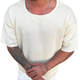 Men's Solid Color Loose Knit Round Neck Short Sleeve T-shirt 12306954Z