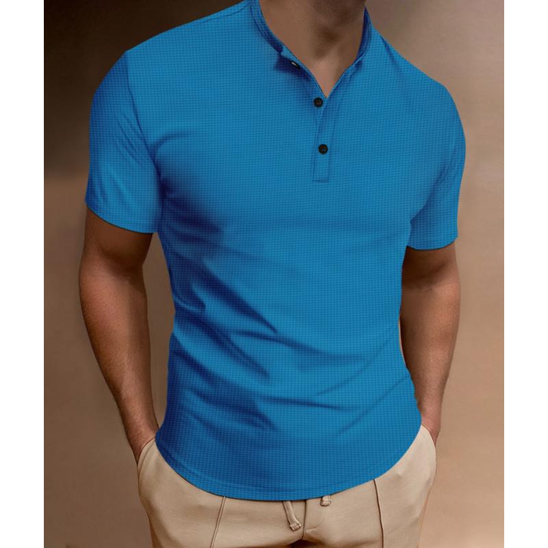 Men's Casual Solid Color Waffle Short Sleeve Polo Shirt 69438246Y