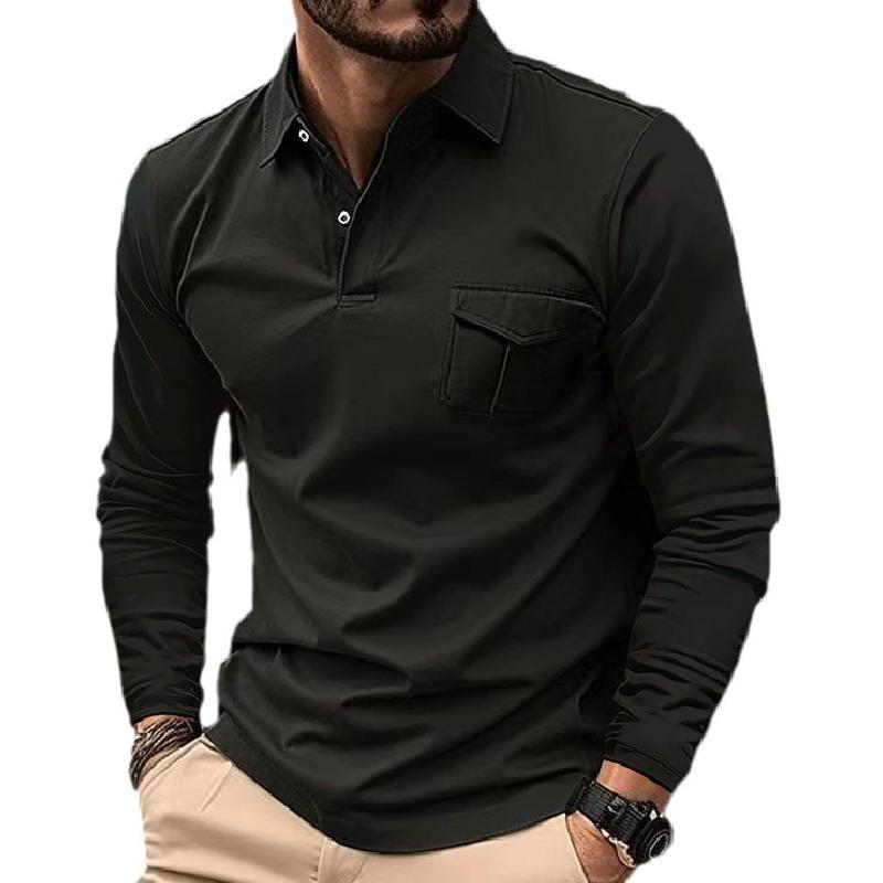 Men's Classic Long Sleeve Lapel Casual POLO Shirt 48604274F