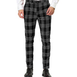 Men's Retro Casual Simple Slim Fit Plaid Skinny Suit Pants 40425148TO