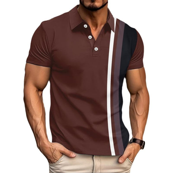 Men's Striped Color Block Printed Short Sleeve Polo Shirt 10890021Y