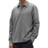 Men's Casual Solid Color Lapel Loose Long Sleeve Polo Shirt 90976111M