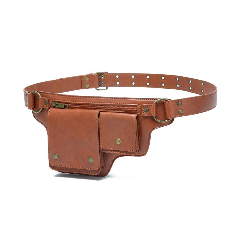 Men's Outdoor Sports Zipper Adjustable Leather Waist Bag 28172372K