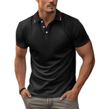 Men's Casual Cotton Blend Lapel Loose Short Sleeve Polo Shirt 92683072M