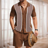 Men's Cool Jacquard Knit Short Sleeve Polo Shirt and Shorts Set 20349968Y