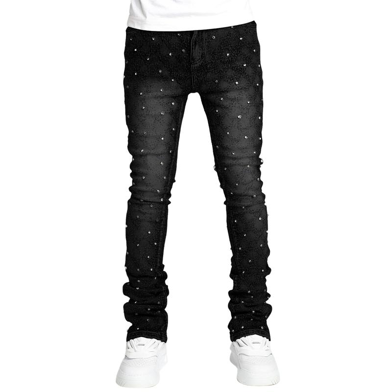 Men's Stylish Personality Straight Stretch Pearl Jeans 11144387F