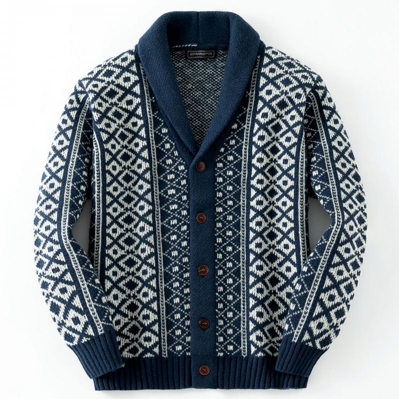 Men's Vintage Jacquard Shawl Collar Single Breasted Knit Cardigan 64331068M