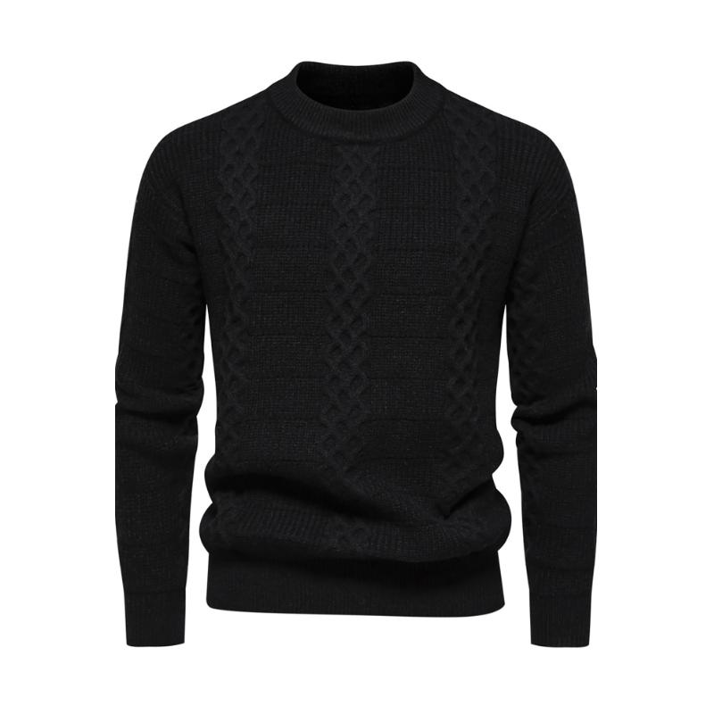 Men's Vintage Cable Collar Round Neck Loose Pullover Sweater 99656636M