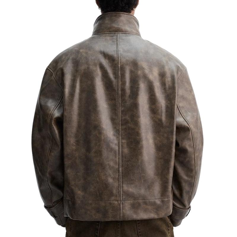 Men's Vintage Brown Lapel Leather Jacket 04304113F