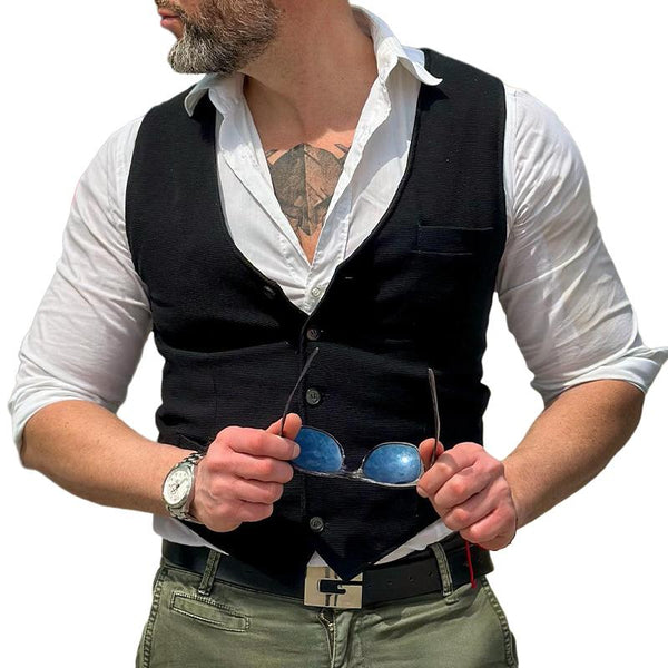 Men's Solid Color Corduroy V-neck Suit Vest 86042042X