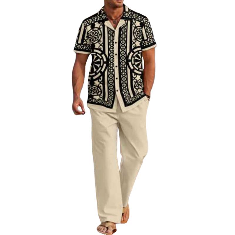 Men's Printed Short-sleeved Elasticated Two-piece Set 10000619X