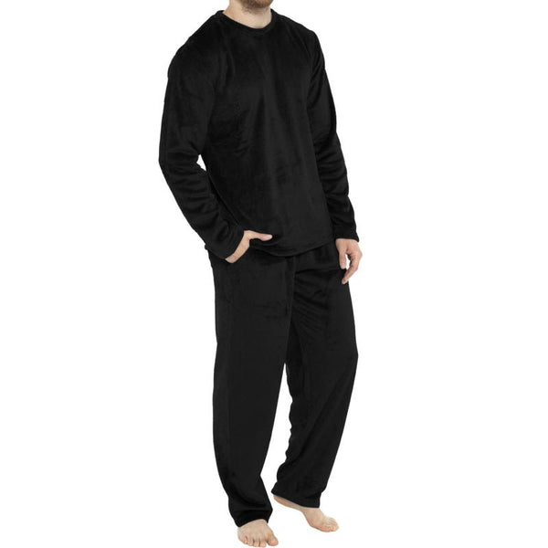 Men's Solid Plush Round Neck Top And Trousers Warm Set 27431858Z