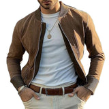 Men's Solid Suede Casual Baseball Jacket 72036090X